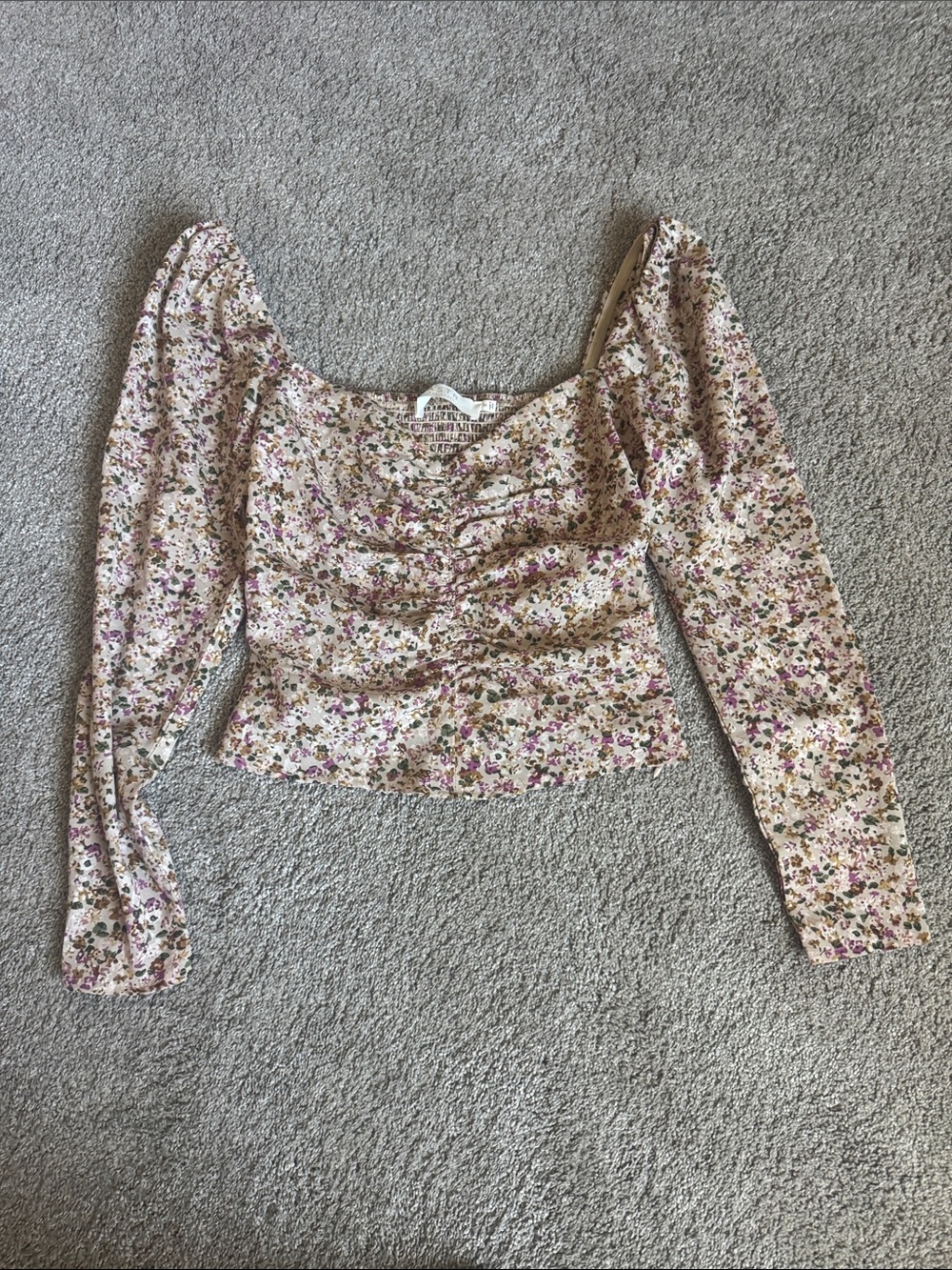 Astr Floral Sweetheart Blouse in Cream, Pink and Green